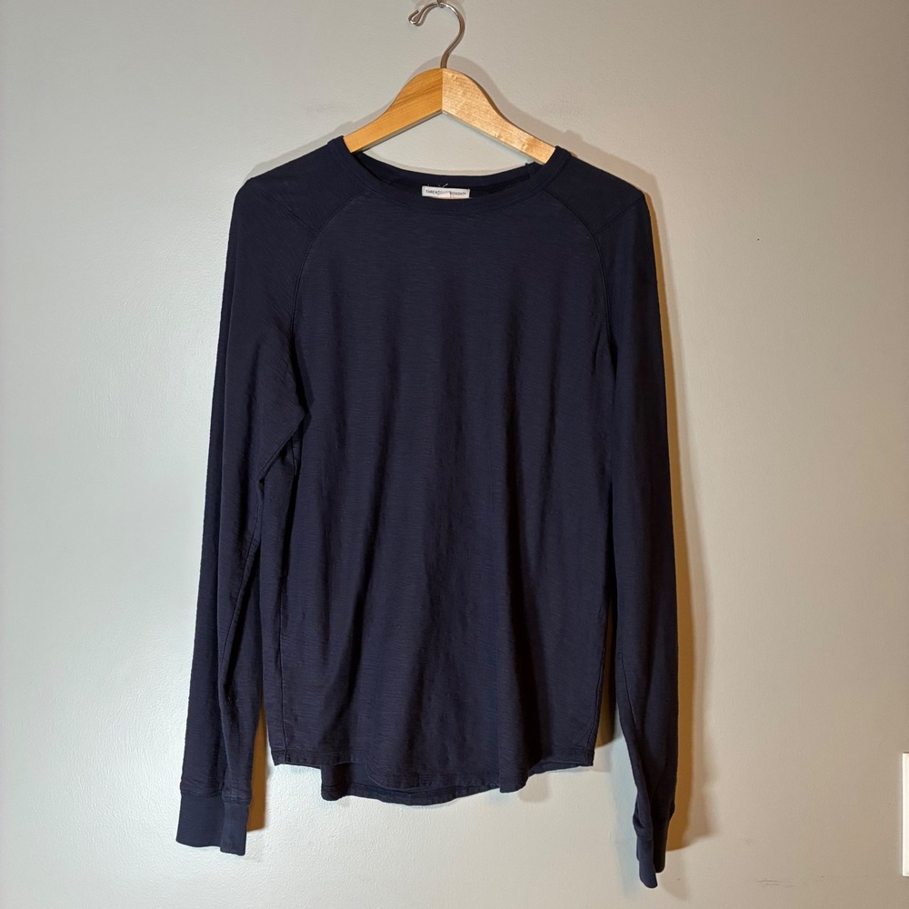 Threads 4 Thought Mens Navy Blue Slub Knit Raglan Long Sleeve Crewneck Shirt M
